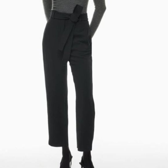 WILFRED Black Tie-Front Crepe Belted Pant 2 - Picture 2 of 9